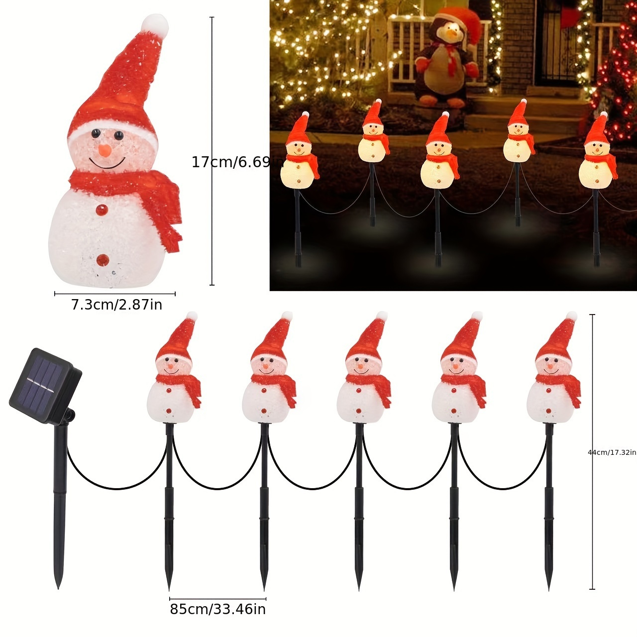 

5pcs, Christmas Snowman, 1 Solar Panel, Christmas Outdoor Yard Decoration Led Flashing Decoration Fairy Lights, Suitable For Lawn And Garden Decoration, New Year Decorations, Christmas Gifts