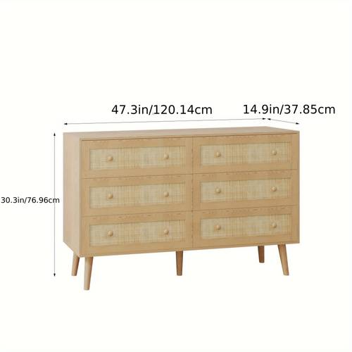 rattan dresser with 6 drawers for bedroom natural boho chests of drawers with drawers and rails for hallway entryway living room