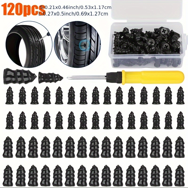 TEMU 120pcs (s 60pcs+l 60pcs) Tire Repair Rubber Nails With Screwdriver, Self-service Tire Repair Tool, For Cars & Motorcycles