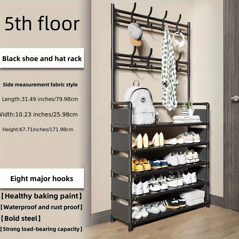 

1 Piece 5-layer 80cm, Carbon Rack, Multi-purpose Coat Rack And Shoe Rack, Black/white, Self-assembly Required