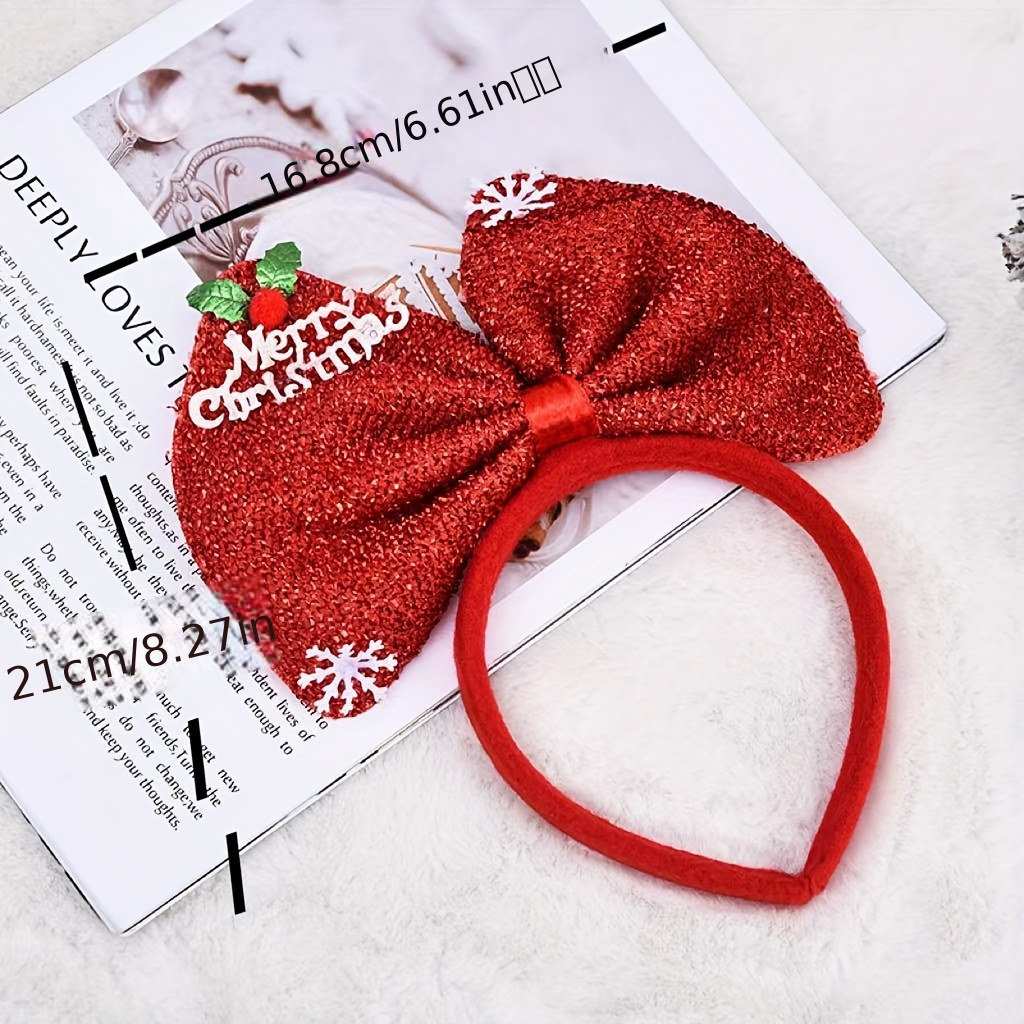 1pc Girls Red Bow Headband Hairband Head Hoops Christmas and New Year Hair Accessories,Temu