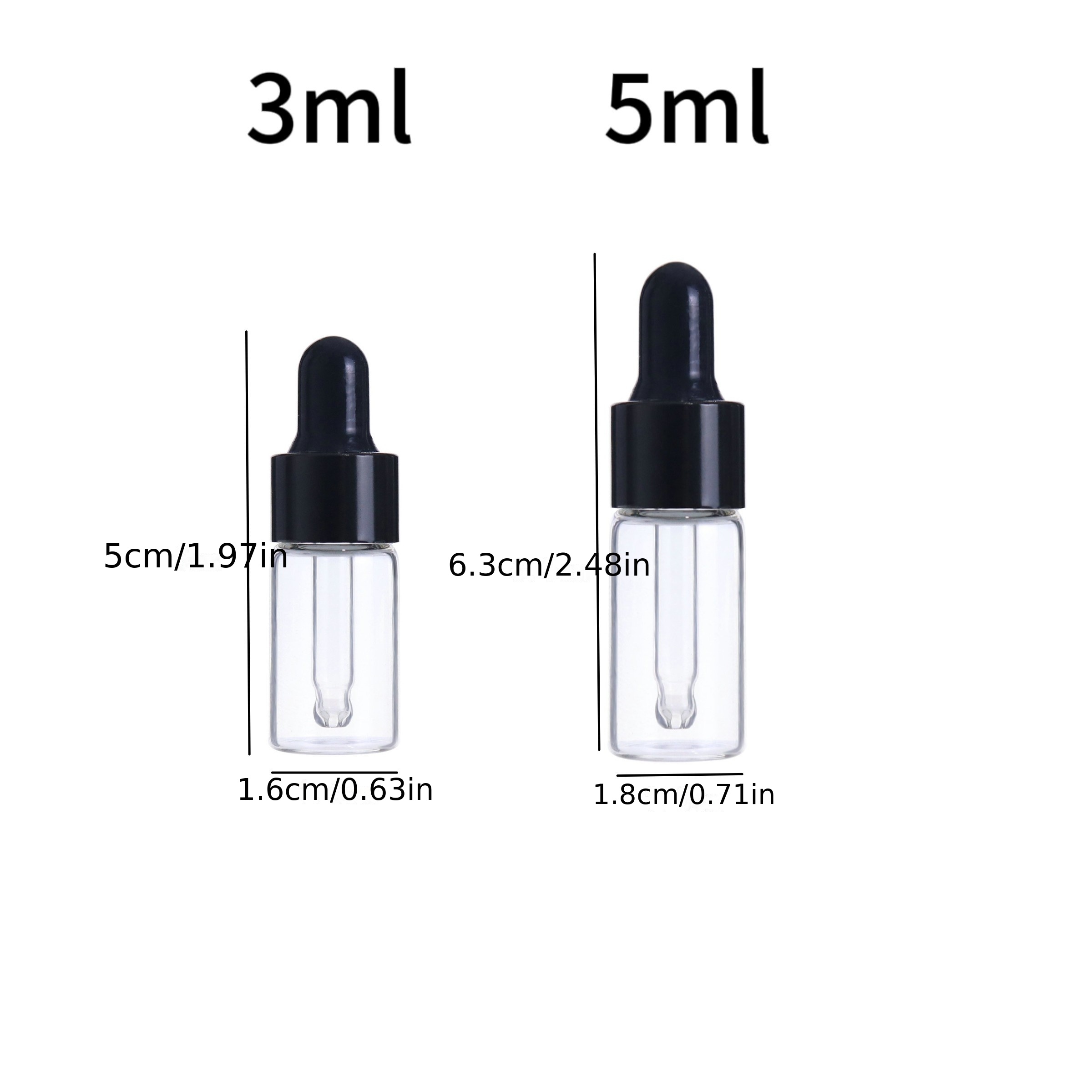 6個の透明なガラスのミニドロッパーボトル、エッセンシャルオイルの落下する小さな空のサンプルビアル、そして黒いキャップが付いた小さな香水瓶は、旅行用に最適です（3  Ml 5ml）。 工業用・商業用製品 Temu Japan