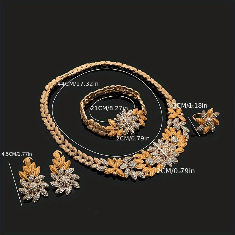 elegant 5pcs   jewelry set for women   necklace bracelet earrings ring with sparkling rhinestones   weddings special occasions details 3