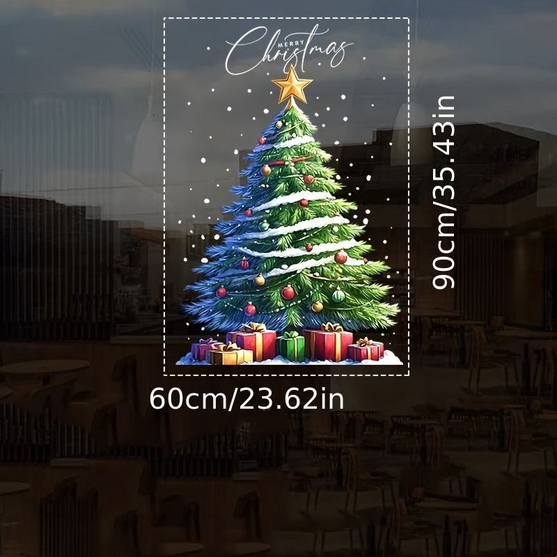 Autocollant Sapin De Noël Doré 40x60cm – PVC Statique Double Face Sans Colle Pour Vitres
