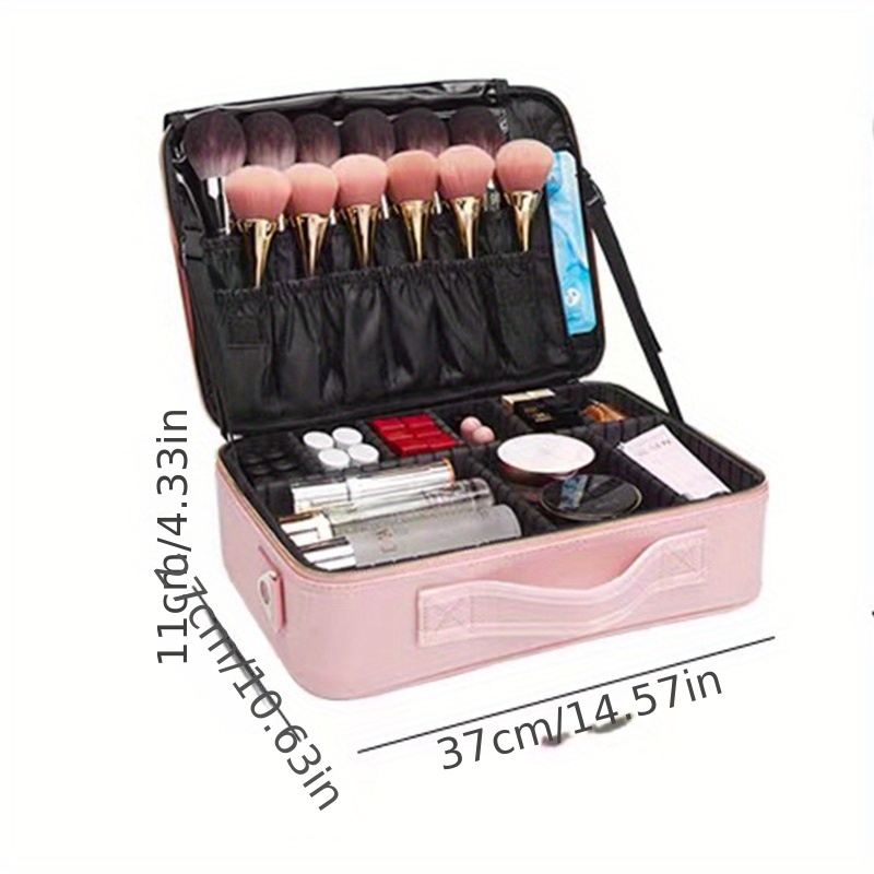 Makeup Bag Set of 2, Large Makeup Bag Organizer and Small Cosmetic Bag  Multifunctional Make Up Bags Cosmetics Toiletry Brushes Storage Pouch for  Women Girls Makeup Case with Handle Divider, Pink 
