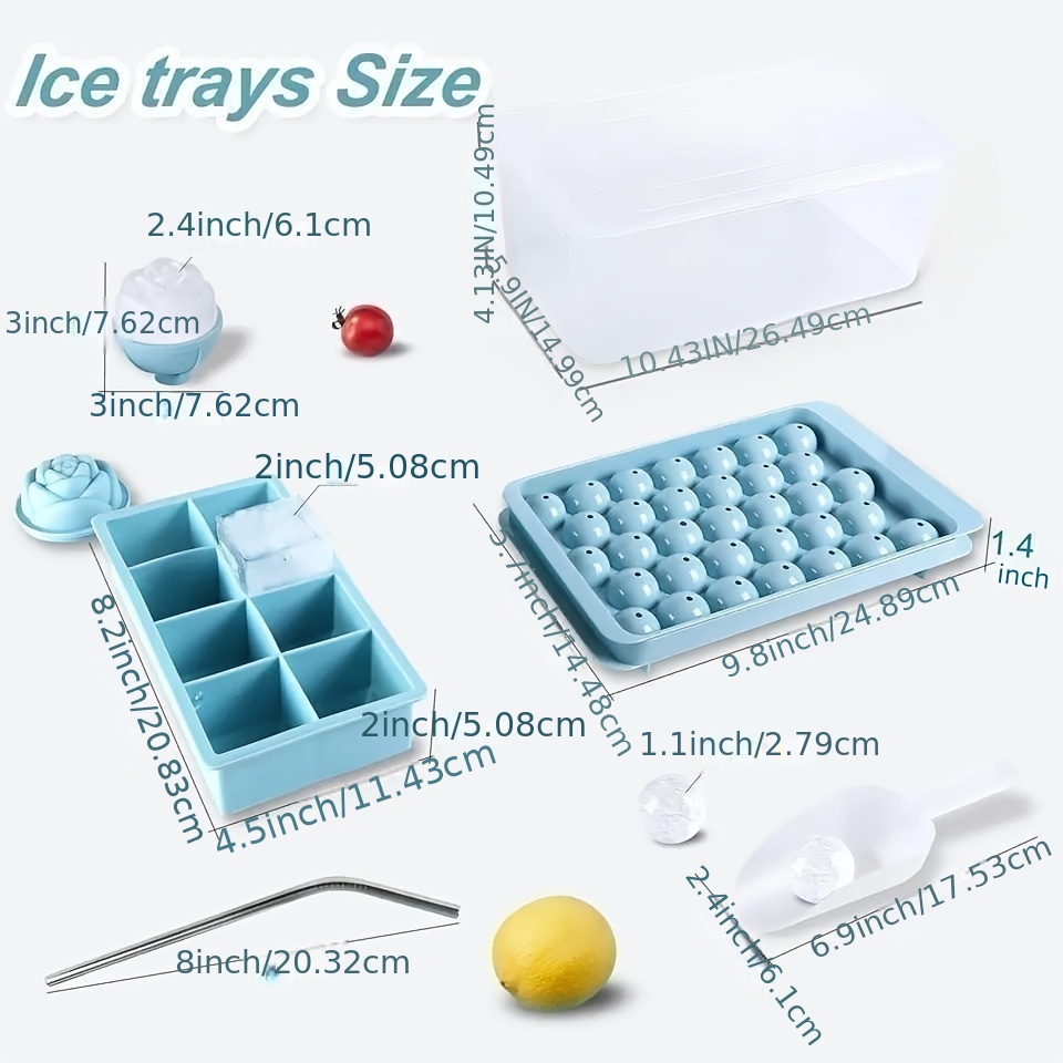 Bpa-free Blue Ice Trays & Ice Bin & Scoop - Mini Ice Cube Trays For Freezer  - Easy Release Crushed Ice Trays For Chilling Drinks, Coffee, And Cocktails  - Temu