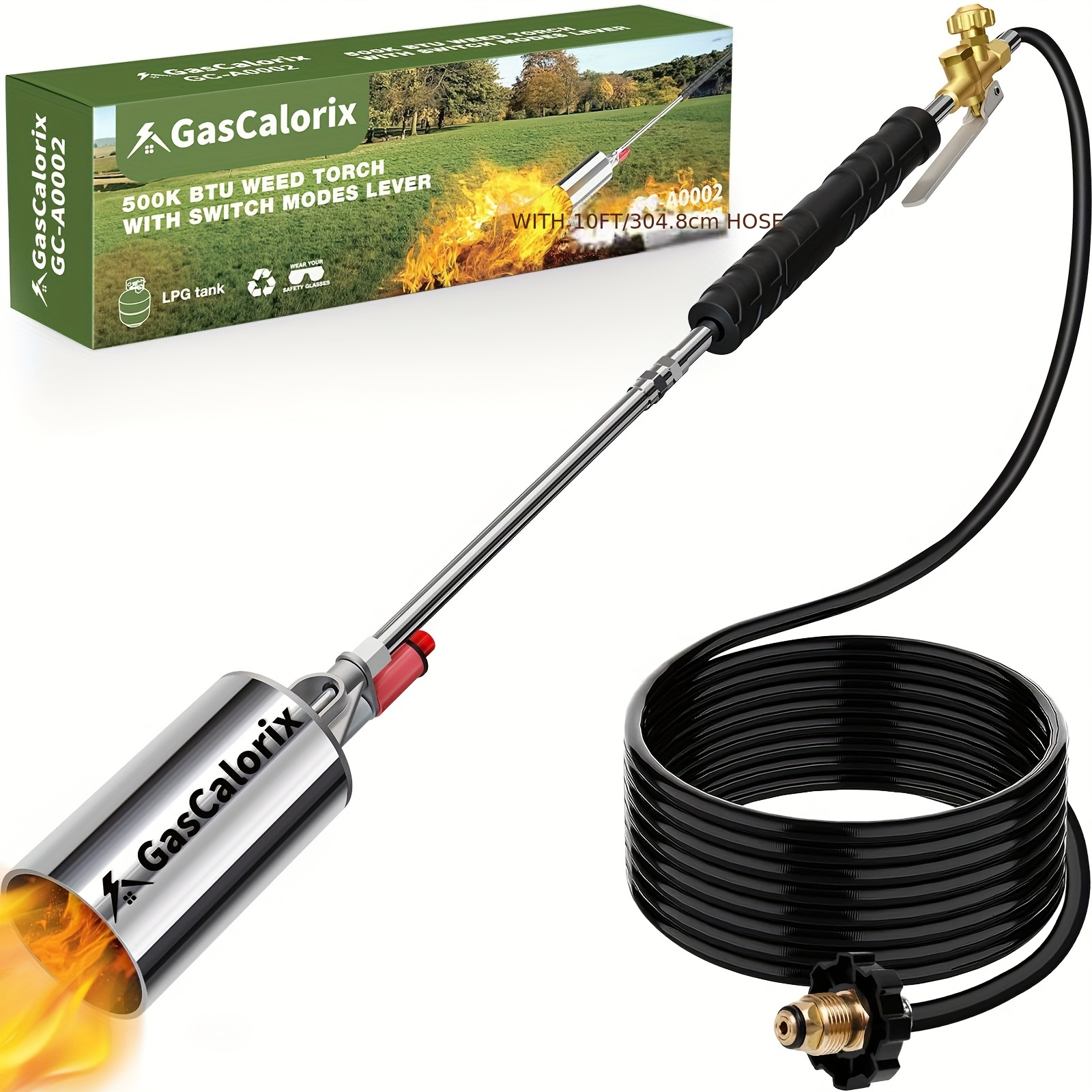 TEMU Propane Flame Whacker, Heavy Duty With 10ft Hose, Blowtorch With Self-igniter, Powerful Flame For Weeding, Driveway, Wood, Ice And Snow Melting,