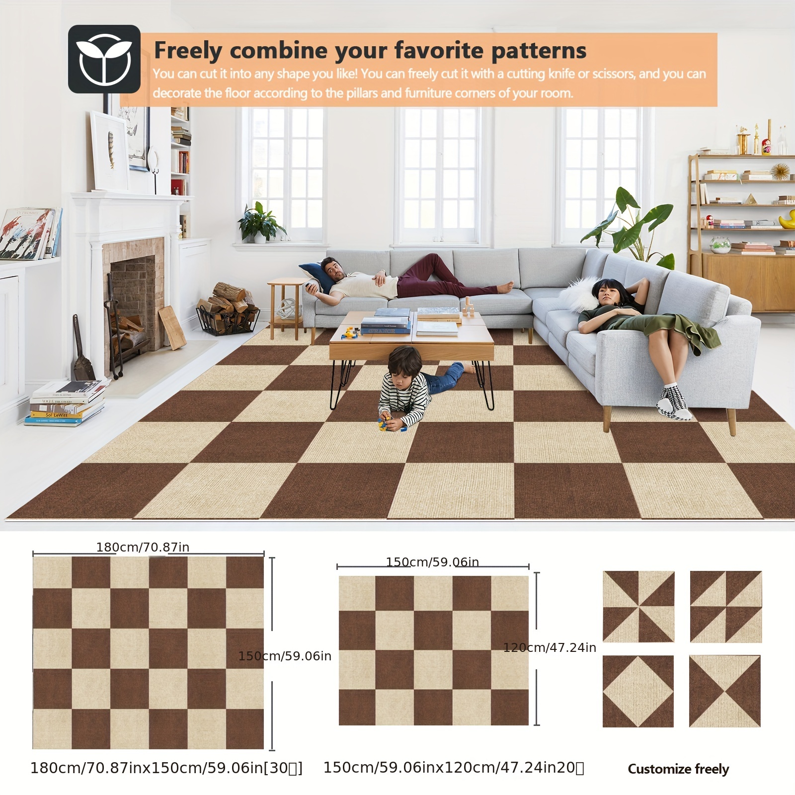 Carpet Floor Tiles With Adhesive Stickers Diy Size Square - Temu