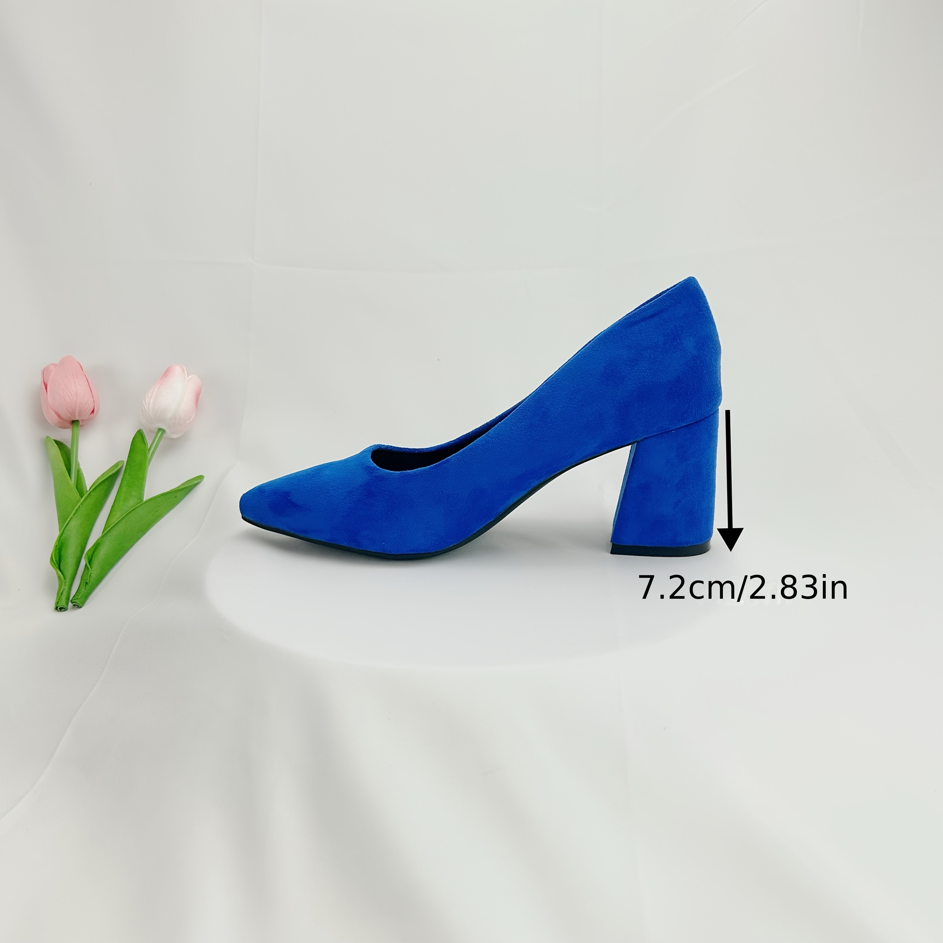 Women's Royal Blue Cover High Heels Block Heel cm, Pointed  Toe Comfortable Work Shoes with Cushioned Insole Non-Slip Rubber Sole for 