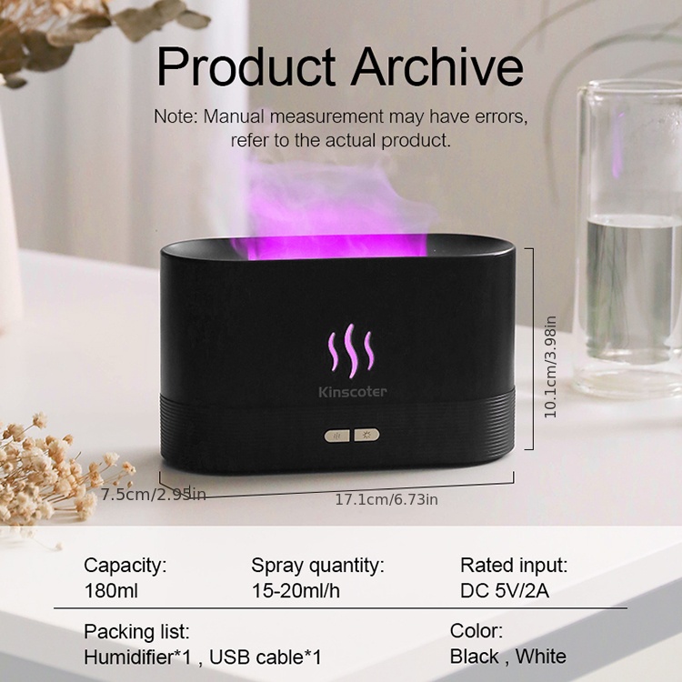 1pc portable cool mist usb led change color room h2o air fire flame humidifier aroma essential oil diffuser humidifier school supplies back to school dorm details 2