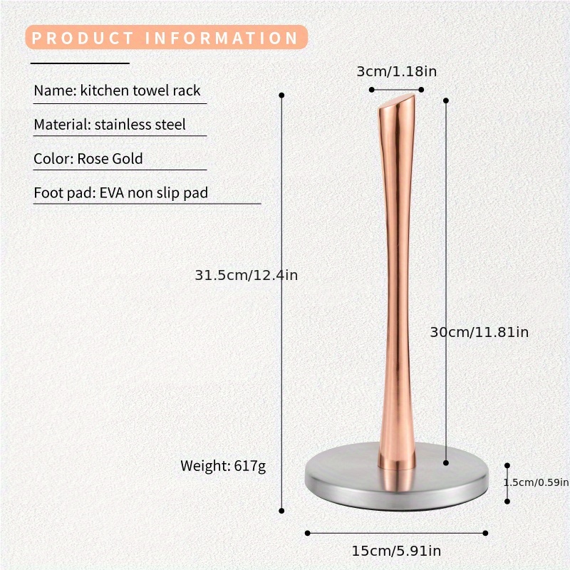Copper Paper Towel Holder Roll Dispenser Stand for Kitchen Countertop