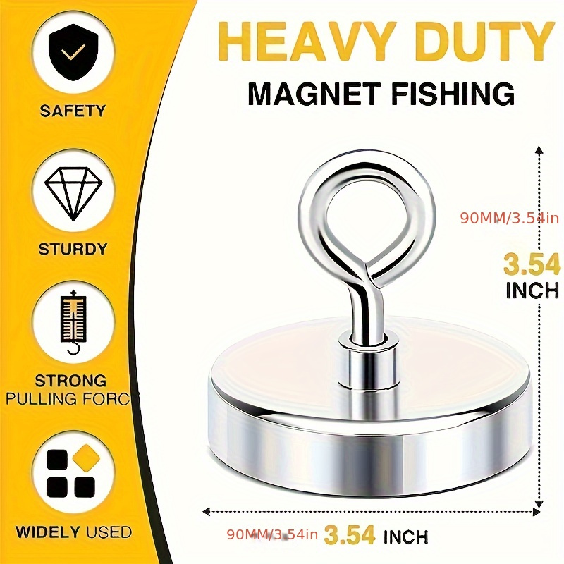 1pc NiceMag Neodymium Fishing Magnets, 1000lbs (453KG) Pulling Force Rare  Earth Magnet With Countersunk Hole Eyebolt Diameter 3.54 Inches (90mm) For R