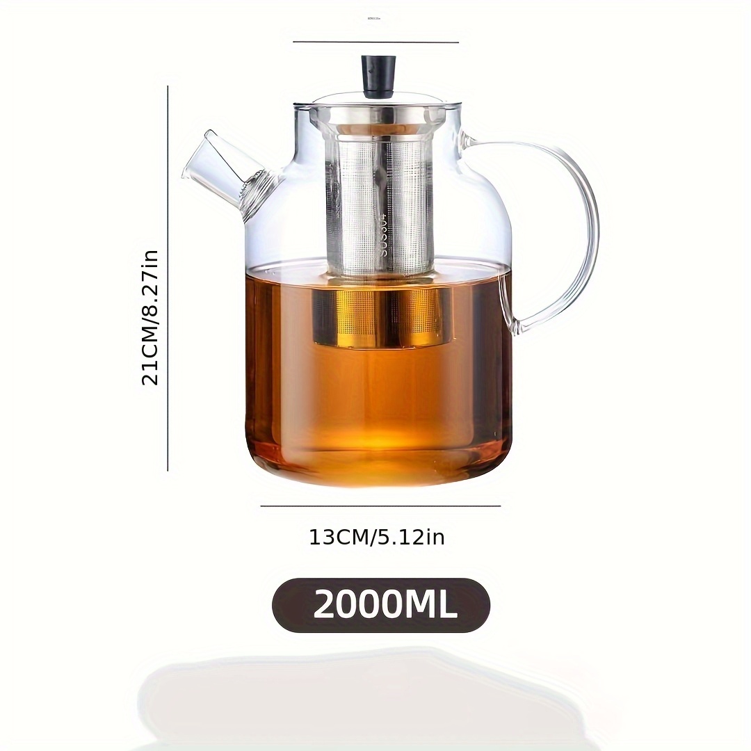 Image of 1pc Large-capacity Tea Kettle With Glass Heat-insulating Handle, Equipped With Detachable Stainless Steel Tea Bag Filter Container, Made Of High Borosilicate Glass, With Multiple Capacity Options