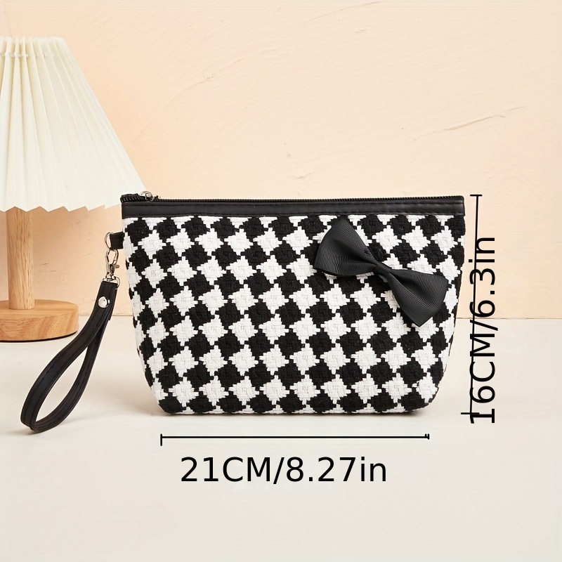 Portable Plaid Pattern Cosmetic Bag Waterproof Makeup Storage Bag