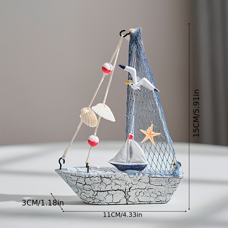 Nautical Style Wooden Sailboat Model Ornament Rustic Cracked - Temu