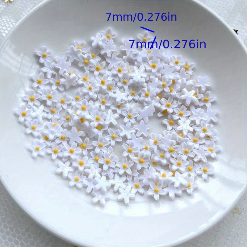 100pcs 7mm Resin 3d Colorful Mini Flower Gems Flatback Figurines Wedding Applique Nail Art Decor Crafts