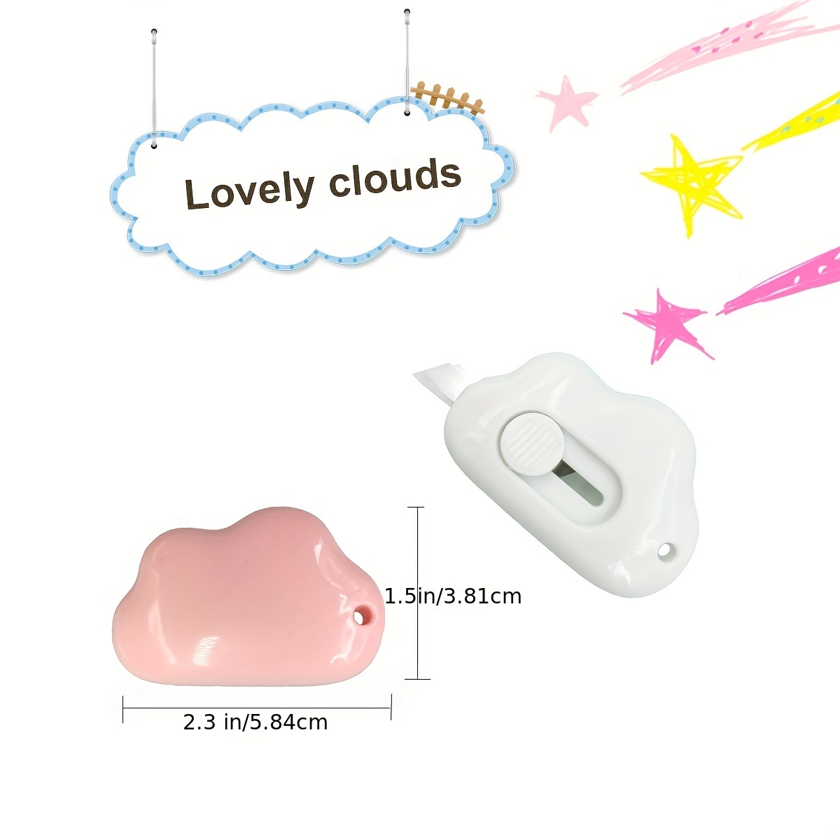 3pcs/set)Cute Cloud Color Mini Portable Utility Knife Paper Cutter Cutting  Paper Razor Blade Office Stationery (Blue,Pink,White