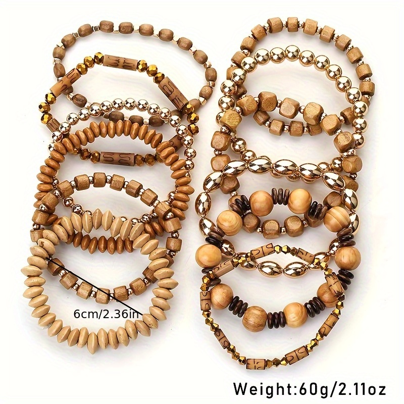 12pcs Boho Wood Bead Bracelet Set Mix Stackable Ethnic Outdoor Accessory