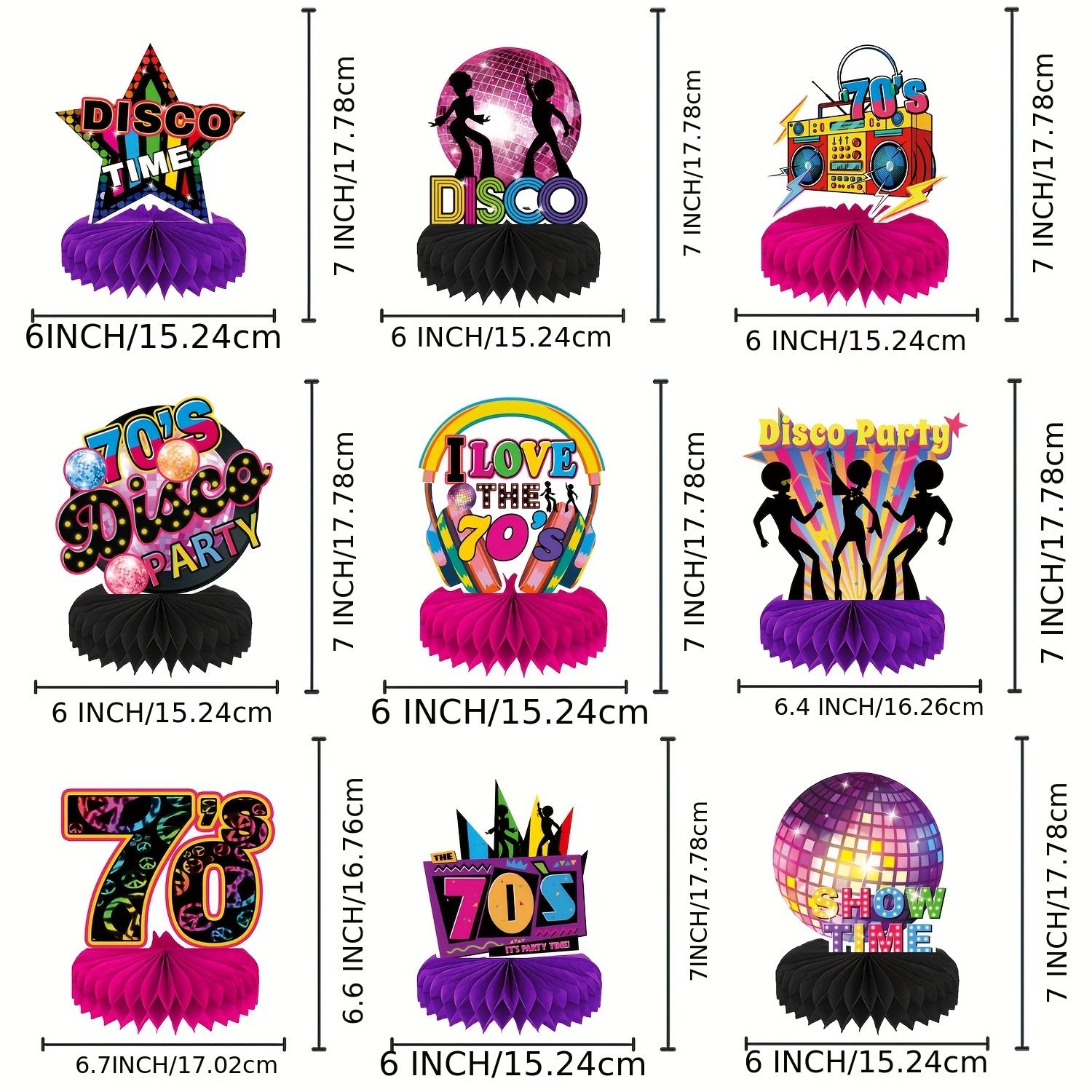 Qpout 9 stuks groovy hippie boho feest honingraat centerpieces tie-dye party tafeltopper honingraat hippie retro bloem regenboog vlinder madeliefje vrede voor 60's 70's hippie thema feestdecoraties