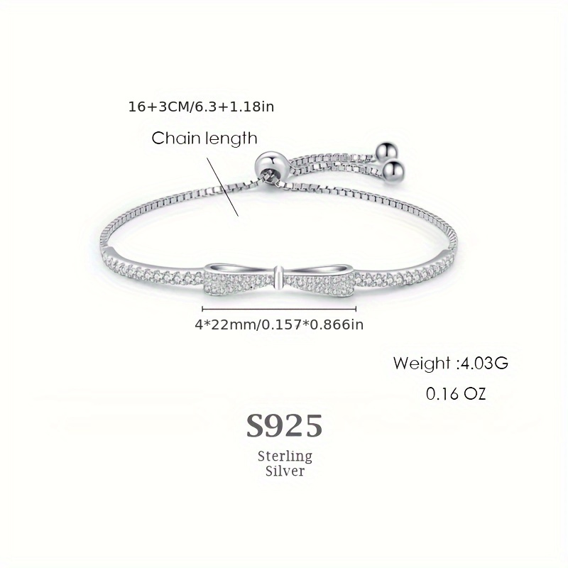 Sterling Silver Bow Bracelet CZ December Birthstone