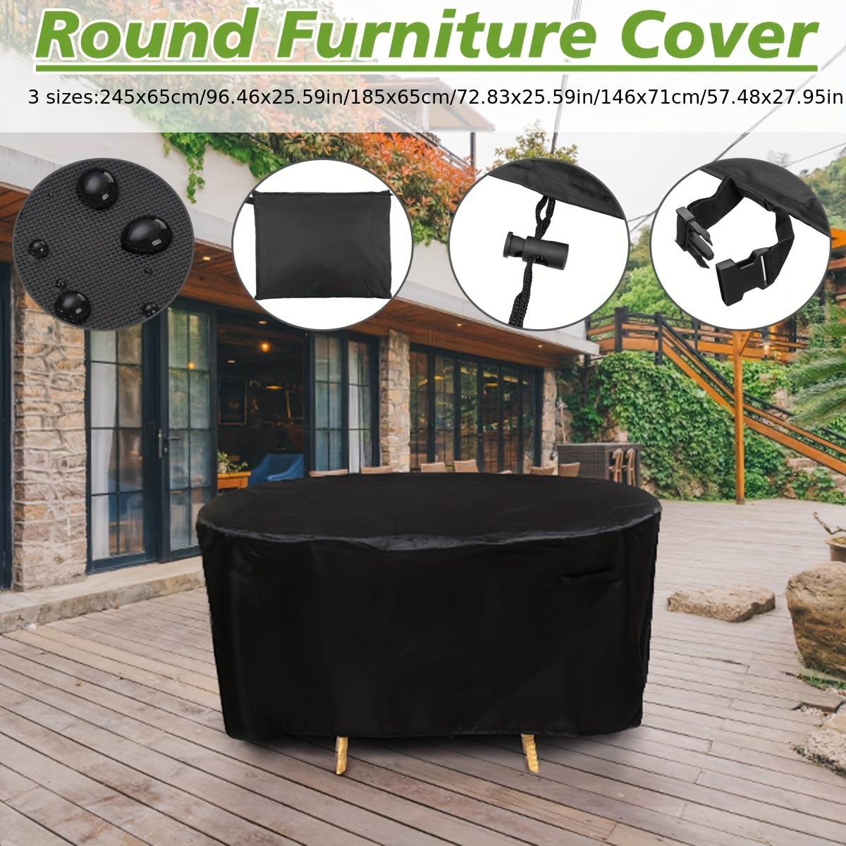  Funda redonda para mesa exterior de 62 pulgadas de diámetro x  28 pulgadas de alto, impermeable, resistente a los rayos UV, para muebles  de patio, cubierta de muebles de exterior de