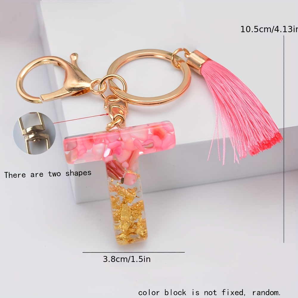 1pc Cute Creative Letter Alphabet Keychain Crystal Acrylic Liquid Keychain Women Key Chains Ring Car Bag Tassels Pendent Charm Gift Accessories,Temu