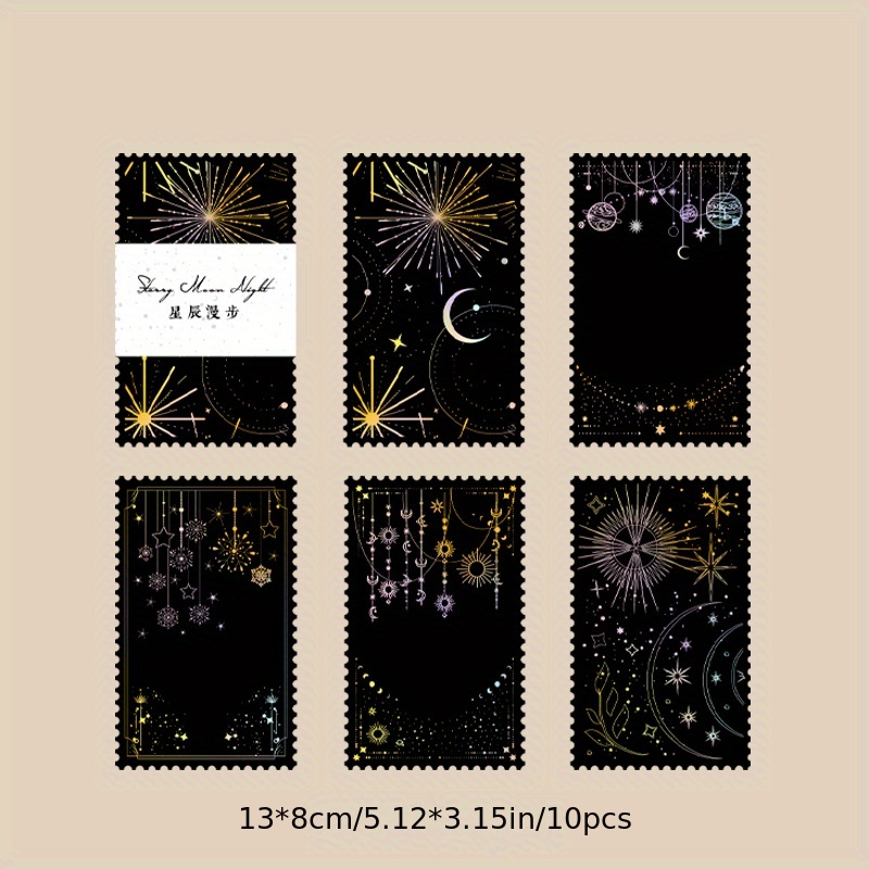 10pcs Laser Golden & Silvery Collage Card Star & Moon Night Series Light Retro