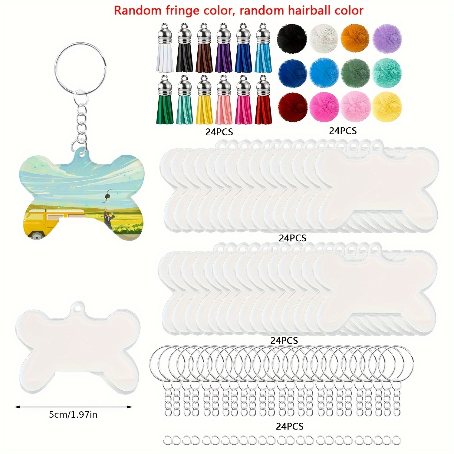 120個のcswfjkjアクリルキーホルダーセット カラフルなタッセル付きの