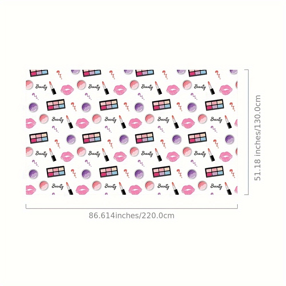 TEMU 130x220cm Cosmetisch Thematafelkleed - Duurzaam PE Plastic met Make-up Kwasten, Lippenstiften & Beauty Blenders Design voor Verjaardagsfeestjes,
