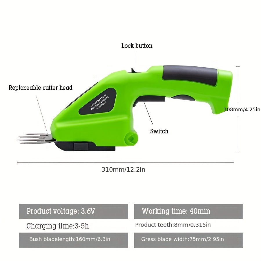 EVEAGE 12 in. Cordless Grass Shears - Electric Hedge Shears, 12 in Light  Duty Handheld Grass Shears Power Hedge Trimmers LSLBJIPX1- 707（1） - The  Home Depot