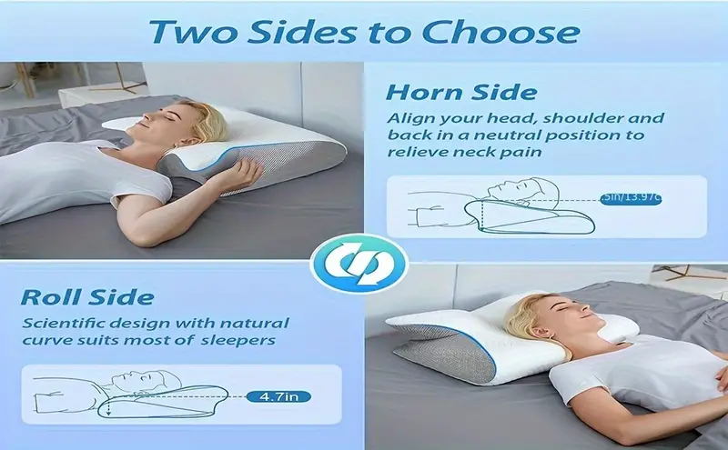 1pc memory foam cervical pillow 2 in 1 ergonomic contour orthopedic pillow for neck pain adjustable contoured support pillows removable cover details 2