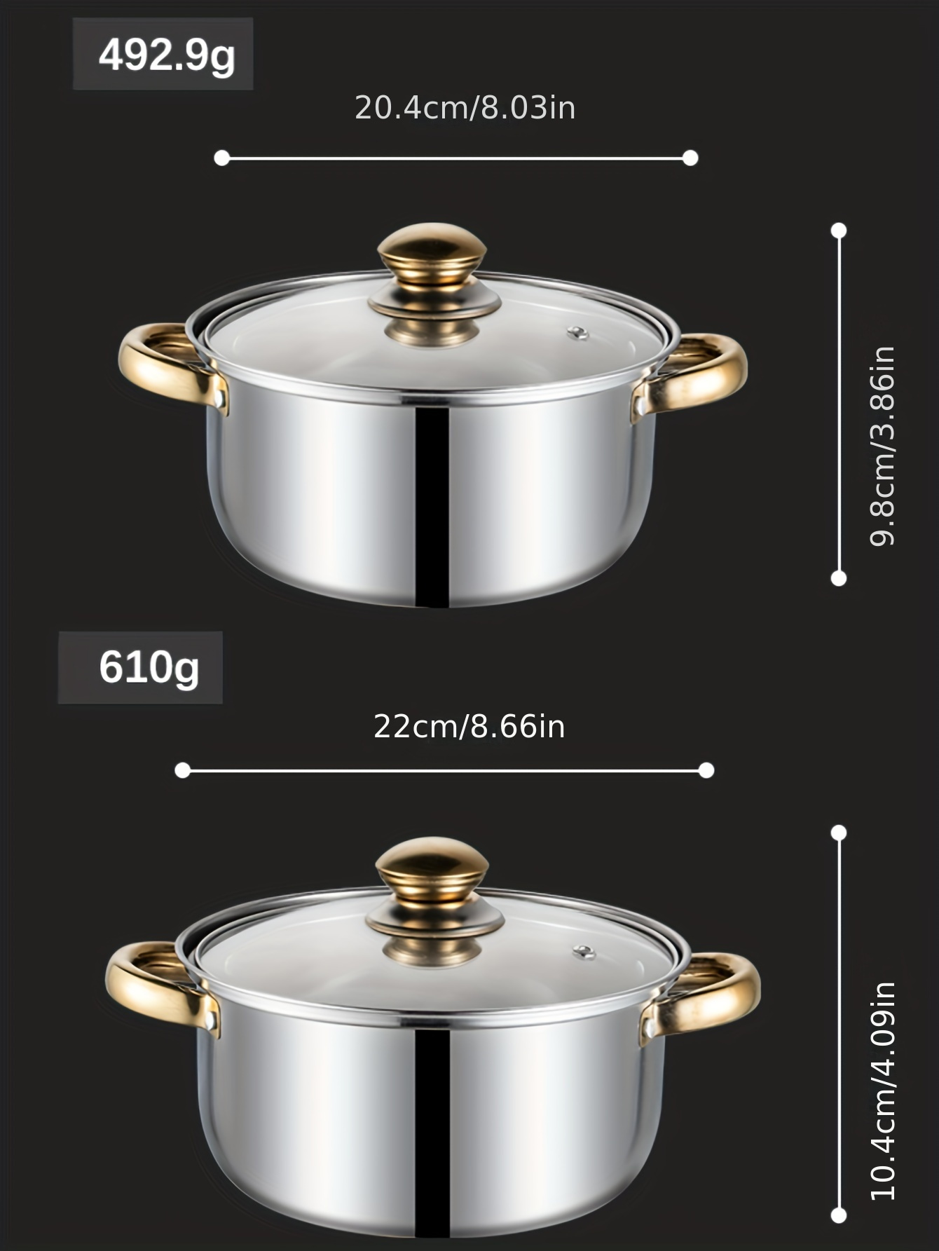 12pcs stainless steel cookware set with golden handles kettle for kitchen and cooking cross border e commerce details 9