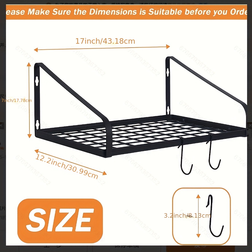 Kitchen Wall Mounted 2 Tiers Pot Pan Rack with 10 Hooks