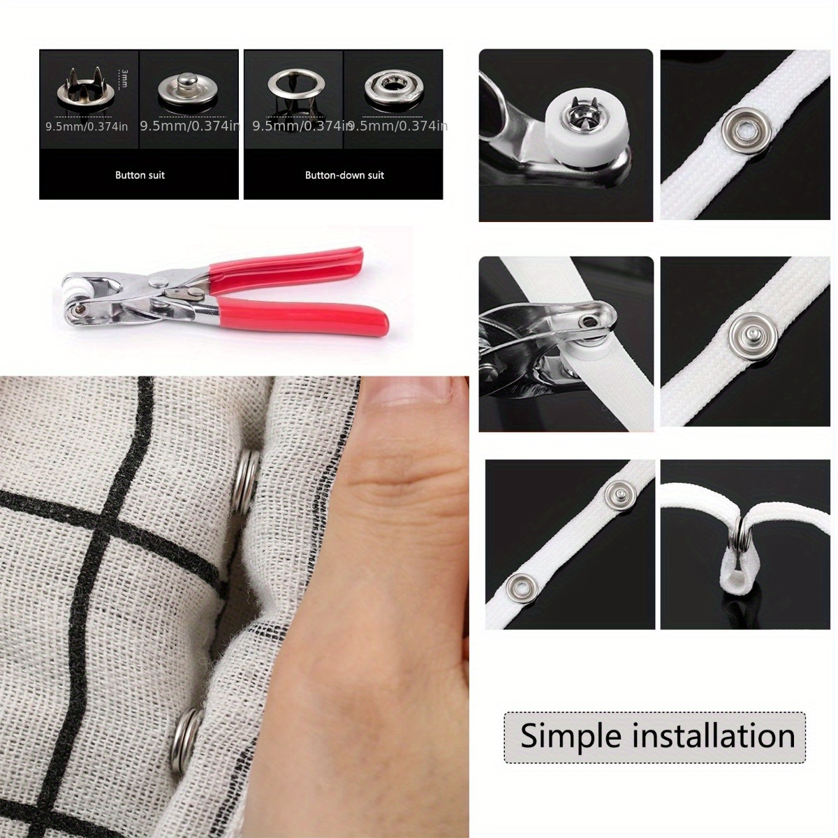 50 Sets 9.5mm Metal Button Snap Fasteners Kit DIY Snap Button Set with  Pliers for Clothing Bag Hat Sewing