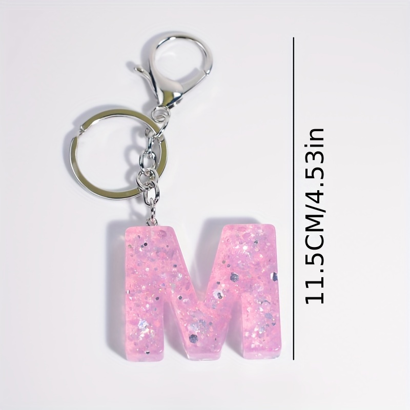 Sequins Alphabet Keychain Cute Color Block Resin Key Chain - Temu