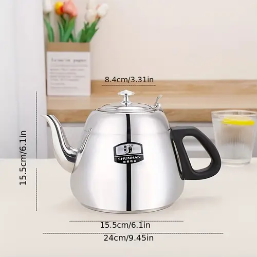 스테인리스 스틸 찻주전자, 내장 메쉬 필터 포함 - 광택 처리된 금속 마감, 가정, 레스토랑, 상업용으로 이상적 - 크리스마스, 할로윈, 부활절, 하누카, 추수감사절에 적합