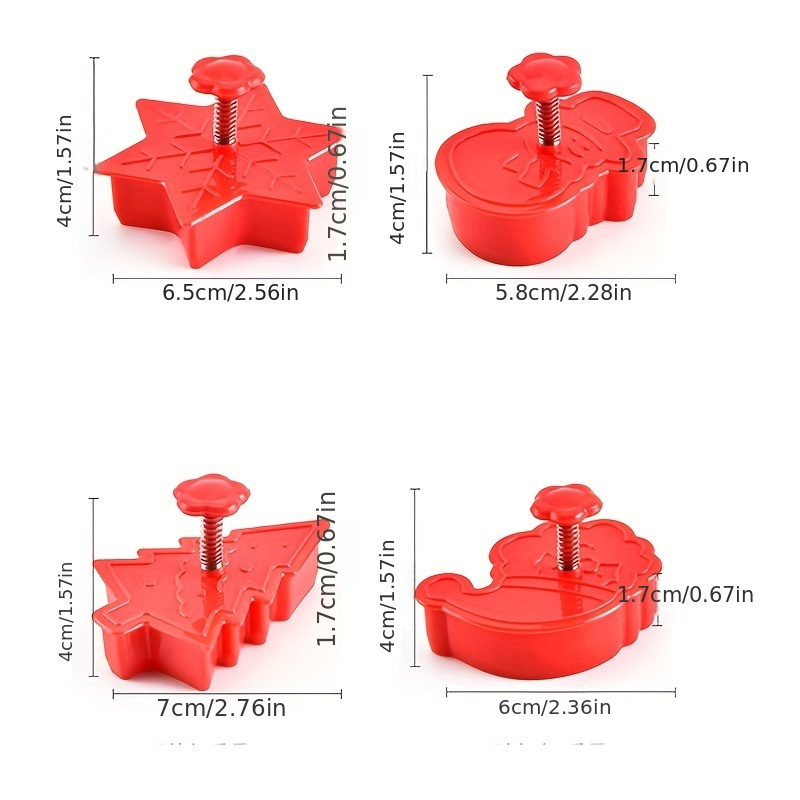 4pcs, Christmas Cookie Plunger Cutters, Xmas Fondant Cutters, Cookie Stamp,  Fondant Mold, Baking Tools, Kitchen Accessories