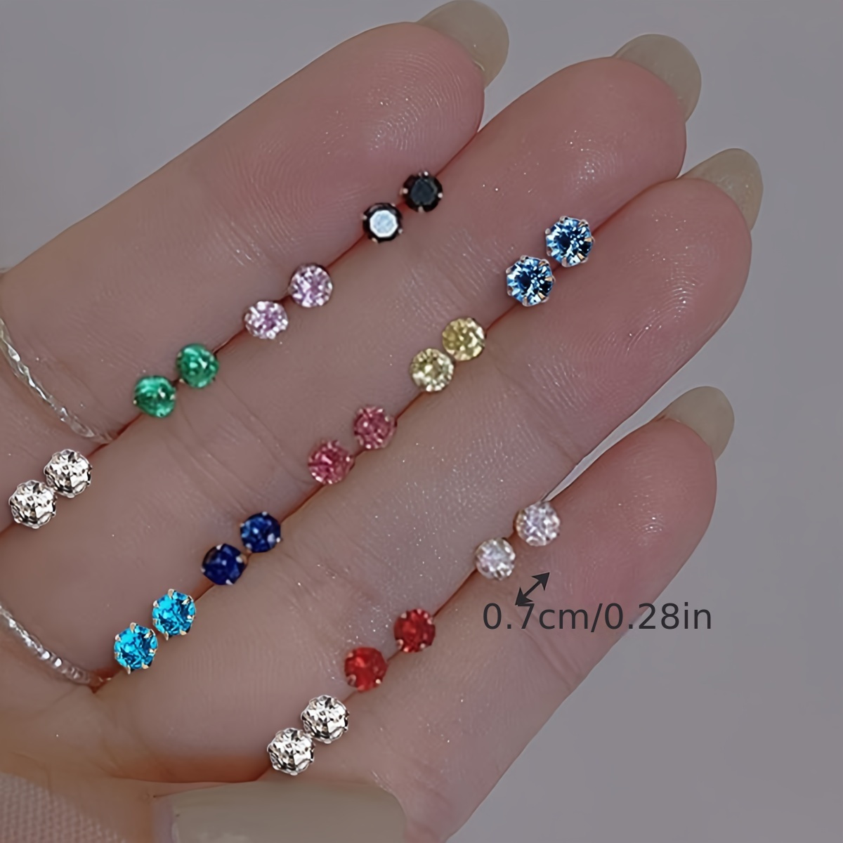 

12 Pairs Tiny Stud Earring Set Colorful Zinc Alloy Rhinestone Decor Stud Earring Set Minimalist Vacation Style Earring Jewelry For Women