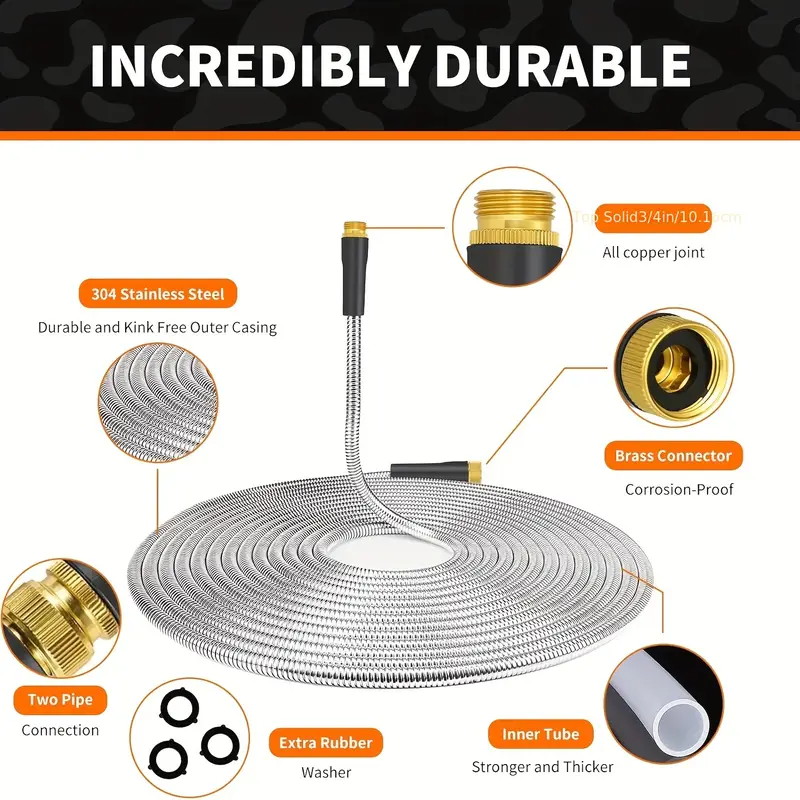 1pc pro 75ft expandable garden hose 3 4 heavy duty stainless coil with 10 function spray nozzle flexible kink free puncture resistant Product details 4