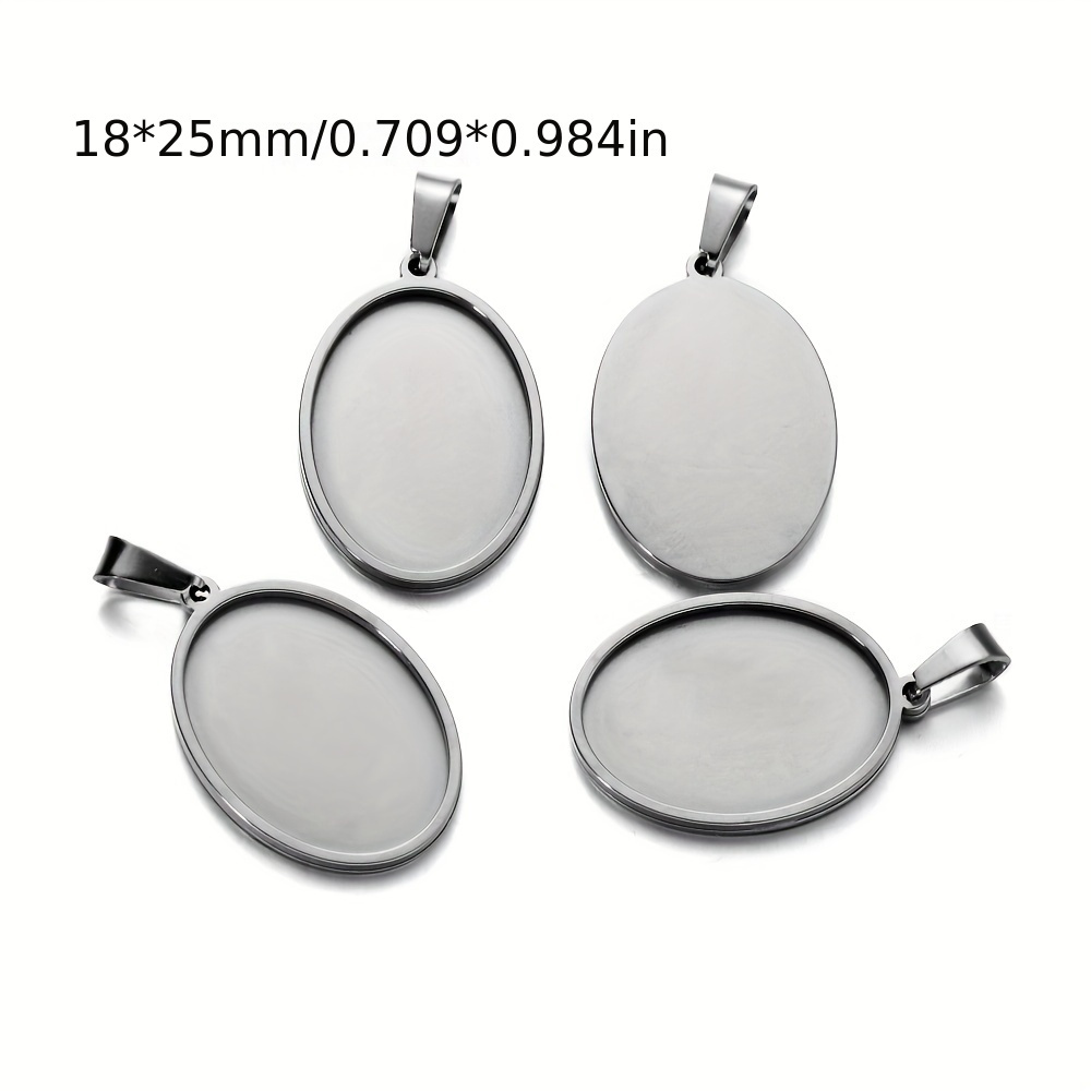 Image of 5pcs/lot Stainless Steel Pendant Blank Setting Oval Cabochon Base Cameo Charm Pendant For Diy Pendants Jewelry Making Supplies