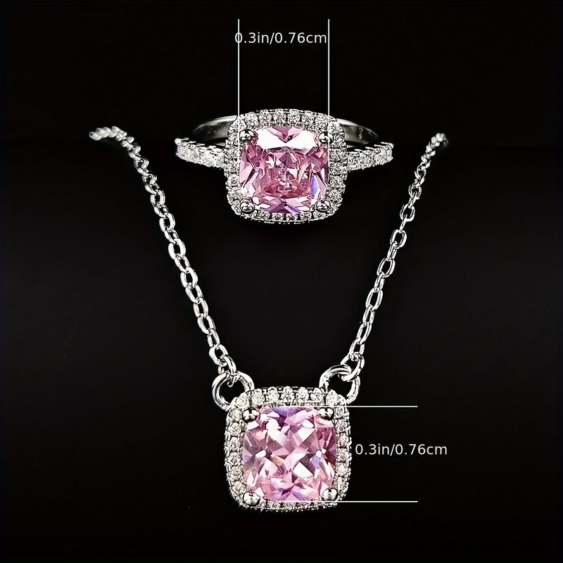 Luxury Zircon Engagement Ring & Necklace Jewelry Set For Wedding