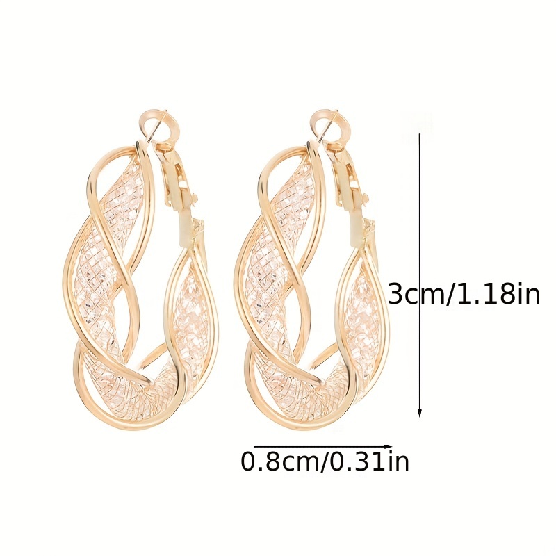 Luxurious Mesh Hoop Earrings Sparkling Golden Alloy 18k Gold - Temu