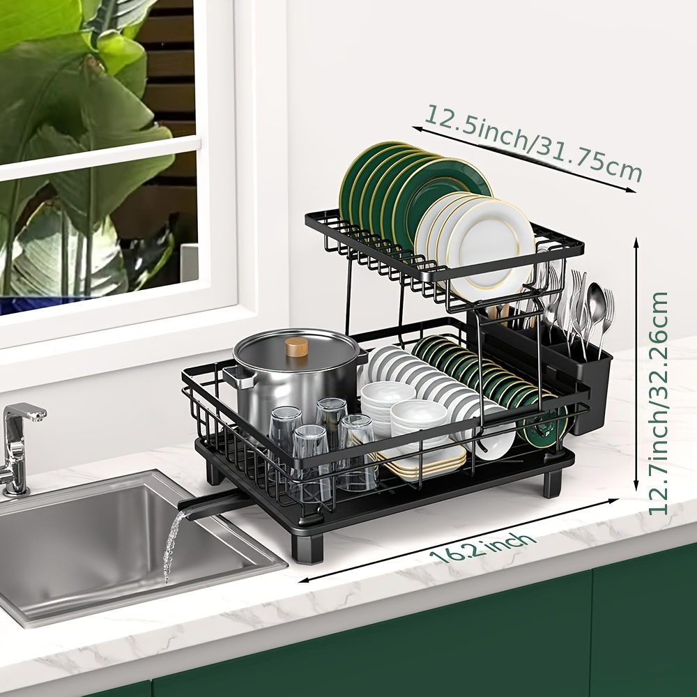 dish drying rack for kitchen counter sink durable stainless steel dish drainers with drain board cutlery holder cups holder and swivel spout Product details 1