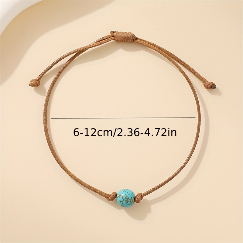 Men's Turquoise Beaded Bracelet Rustic Brown Cord Stone Adjustable Knot