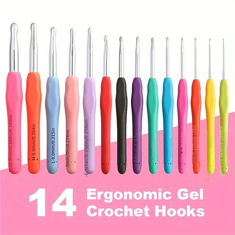 

14pcs Set Of Soft-handled Tpr Crochet Hooks With Extended Metal Hooks