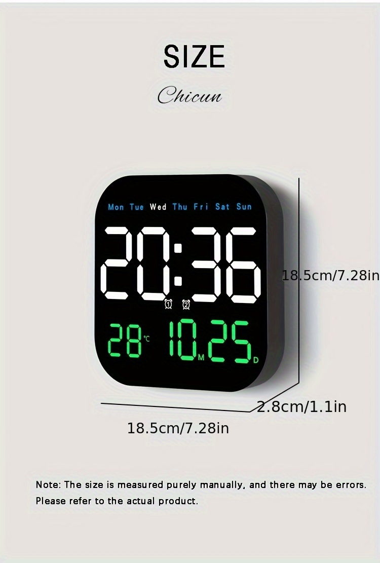 large led digital wall clock with remote control usb powered rechargeable   alarm temperature display calendar for bedroom details 9