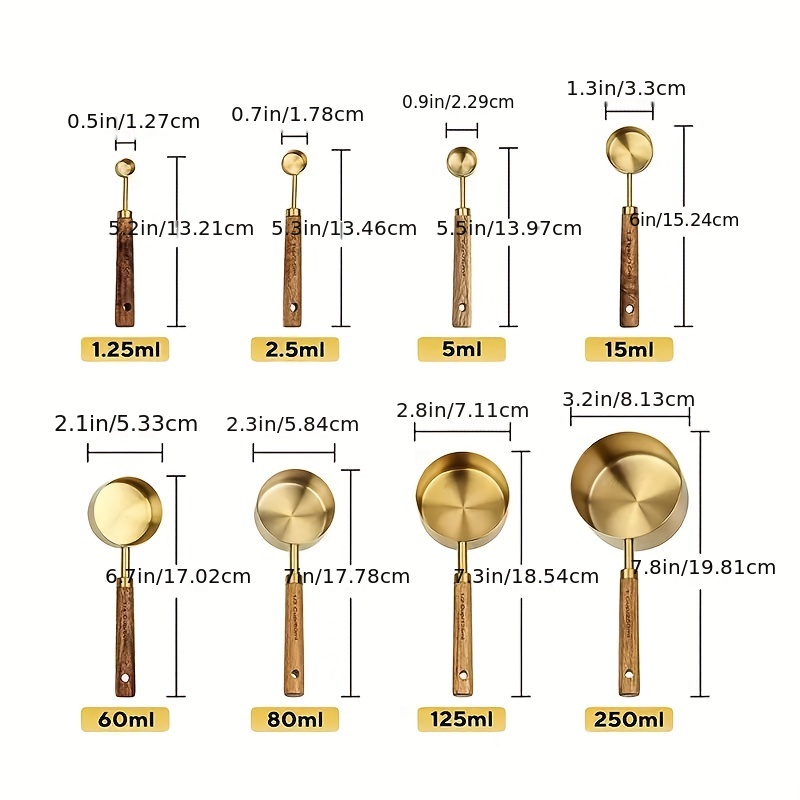 Measuring Cups And Scoops, Stainless Steel Measuring Cups And Scoops Set,  Acacia Wood Handle Measuring Cups For Dry Goods And Liquid Ingredients,  Seasoning Scoops, Coffee Scoops, Baking Tools, Kitchen Accessories - Temu