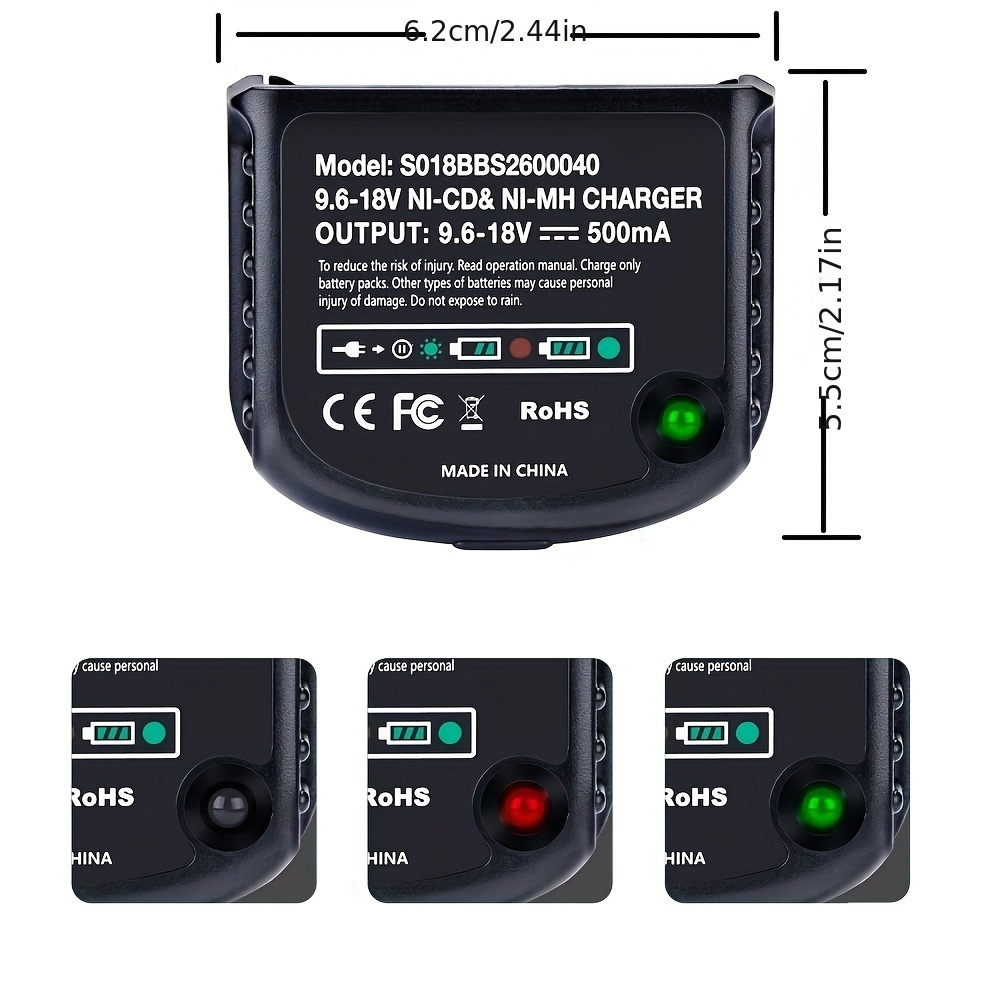 Lithium Battery Charger for Black & Decker, 9.6V-18V Compatible with NiCad  & NiMh Battery HPB12 FS12B HPB14 FSB14 HPB18 HPB18-OPE FSB18 HPB96 FSB96 