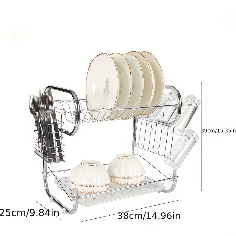 Dish Drying Rack For Kitchen Counter, 2-tier Rust-proof Dish Drying Rack  With Drain Board Hooks, Cutting Board Holder, Dish Rack For Kitchen Counter  With Utensil Holder, Kitchen Utensils, Apartment Essentials, College Dorm