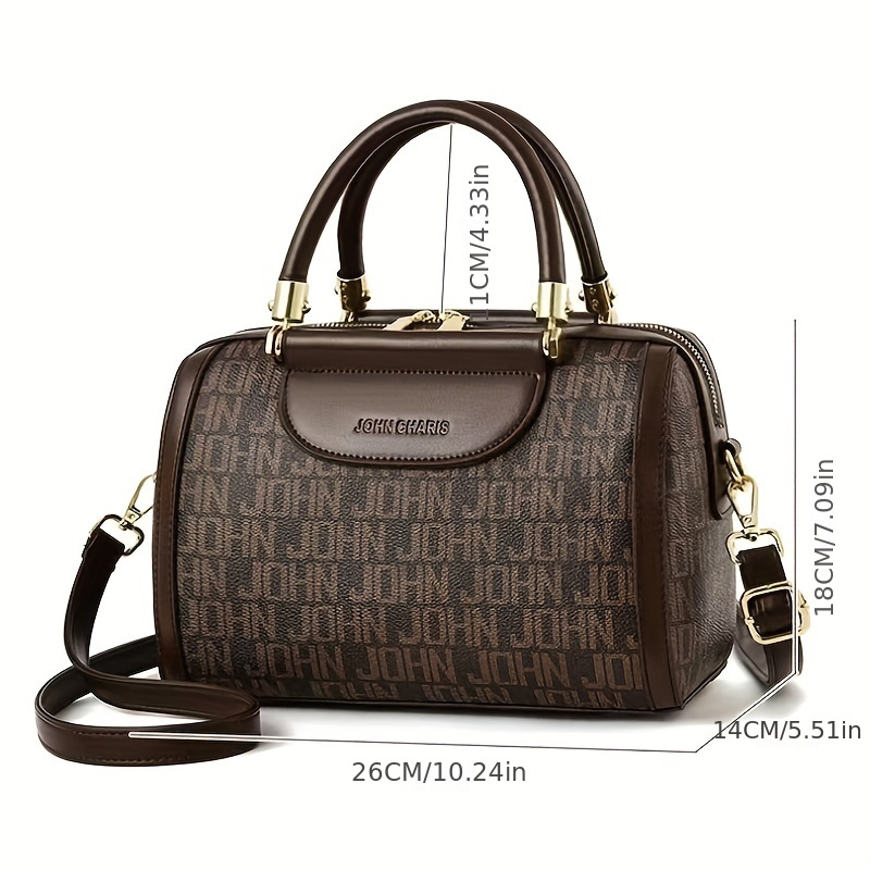 Designer-Inspired Boston Handbag for Women, Large Capacity Shoulder Bag with Zipper Closure, Polyester Lined, Painted Edges, Fashionable Versatile Crossbody Purse for Mature Ladies